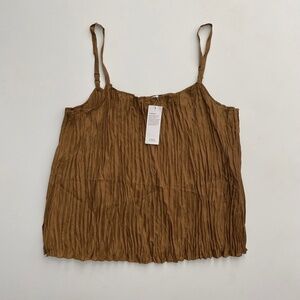 Eileen Fisher Nwt 100% Crushed Pleated Silk Crinkle Cami Bronze Top